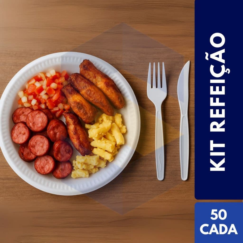 Kit Refeição Com 50 Pratos De Isopor + 50 Garfos + 50 Facas Reforçado Ideal Para Churrasco