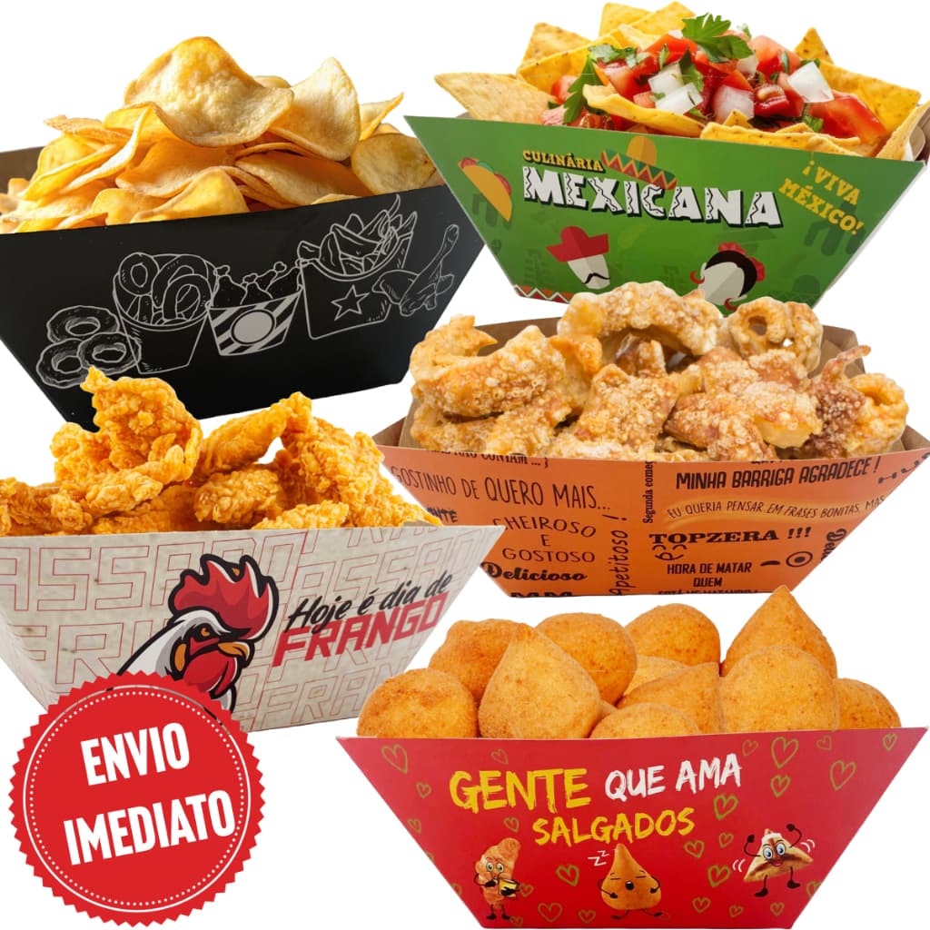 200 UNIDADE EMBALAGEM CAIXA BANDEJA MULTIUSO Delivery Barca - Salgado/Fritas/Porções/Frango/Mexicano