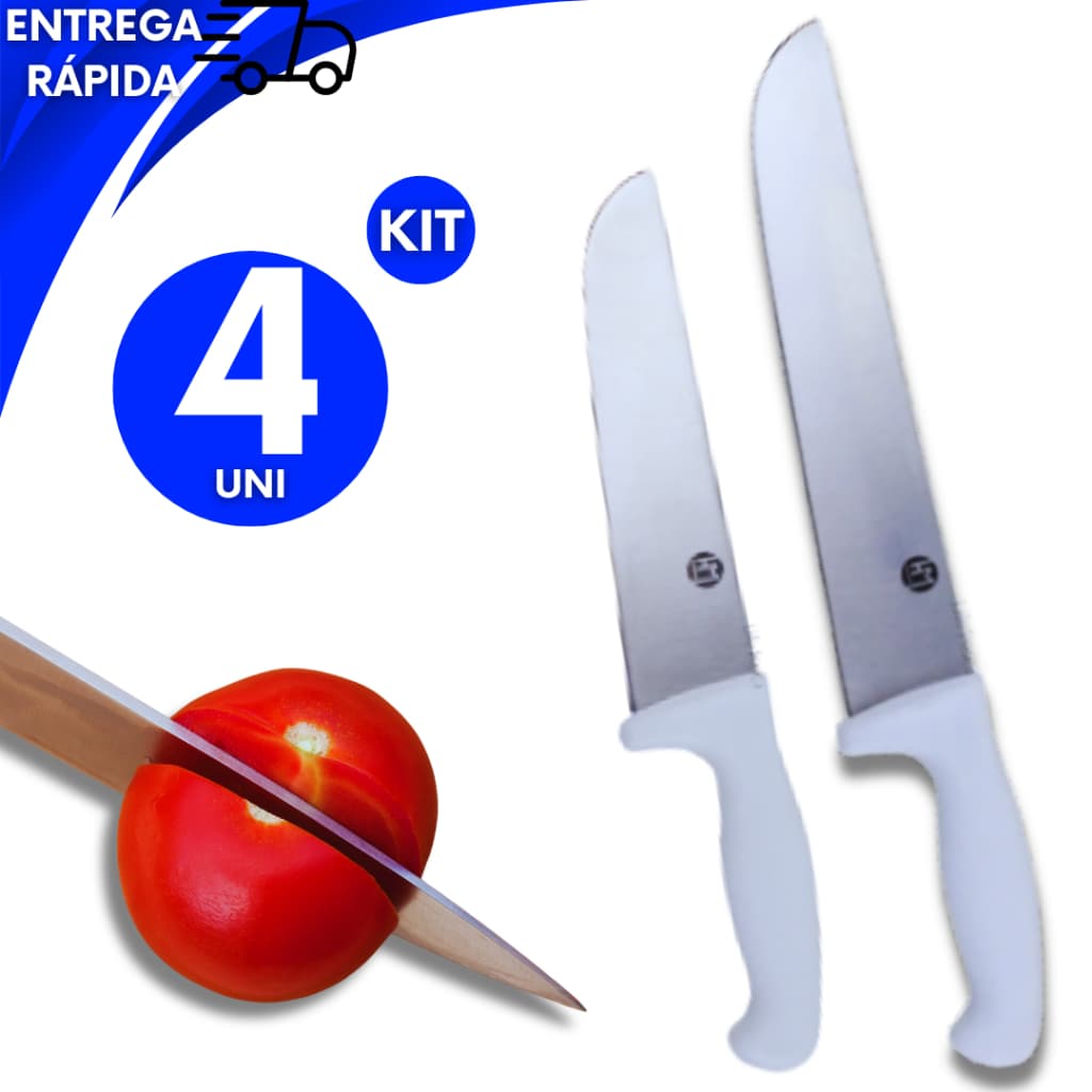 Jogo 4 Faca Profissional Linha Top Chef  10" &  8" Aço Inox Resistente Variáveis Utilidades Multifuncional Profissional