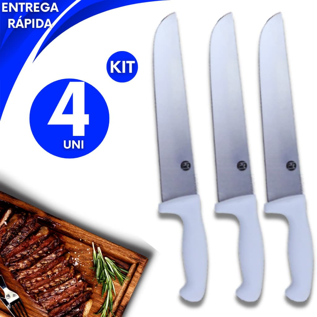 Kit Jogo 4 Ubidades Faca Profissional Linha Top Chef 8" Aço Inox  Variáveis Utilidades Multifuncional Profissional