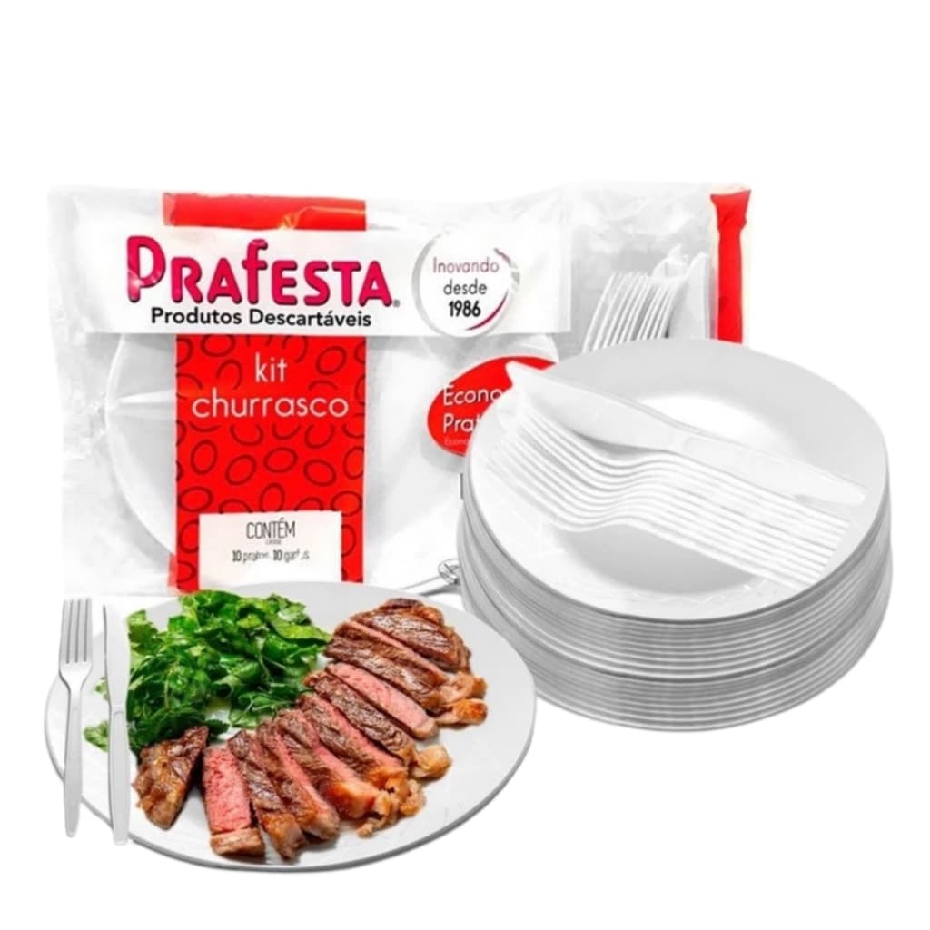 50Pçs Kit Churrasco Descartável Reforçado E Resistente Prato/Faca/Garfo PRAFESTA