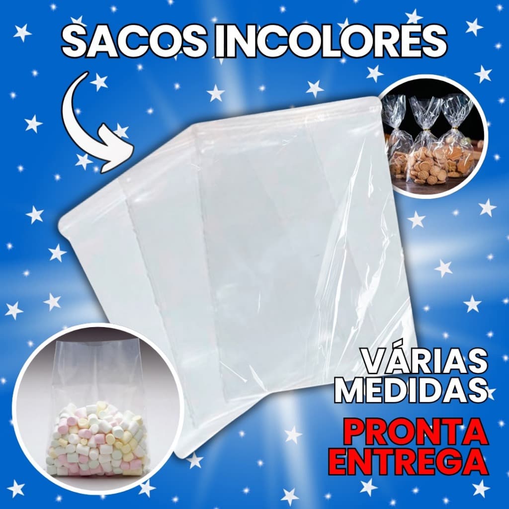 Sacos Plástico Transparente PP 20x30 Incolor 500 e 1000 Unidades
