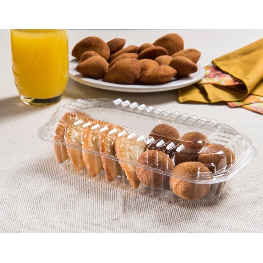 50~100 Embalagens Pote PET Transp. c/ Tampa baixa Articulado [Eco-8 - 400ml] para 6 Doces e Salgados