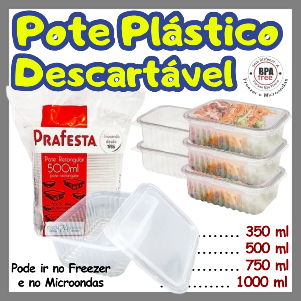 Pote Descartável com Tampa – Para Marmita, Freezer, Micro-ondas, Refeições e Delivery
