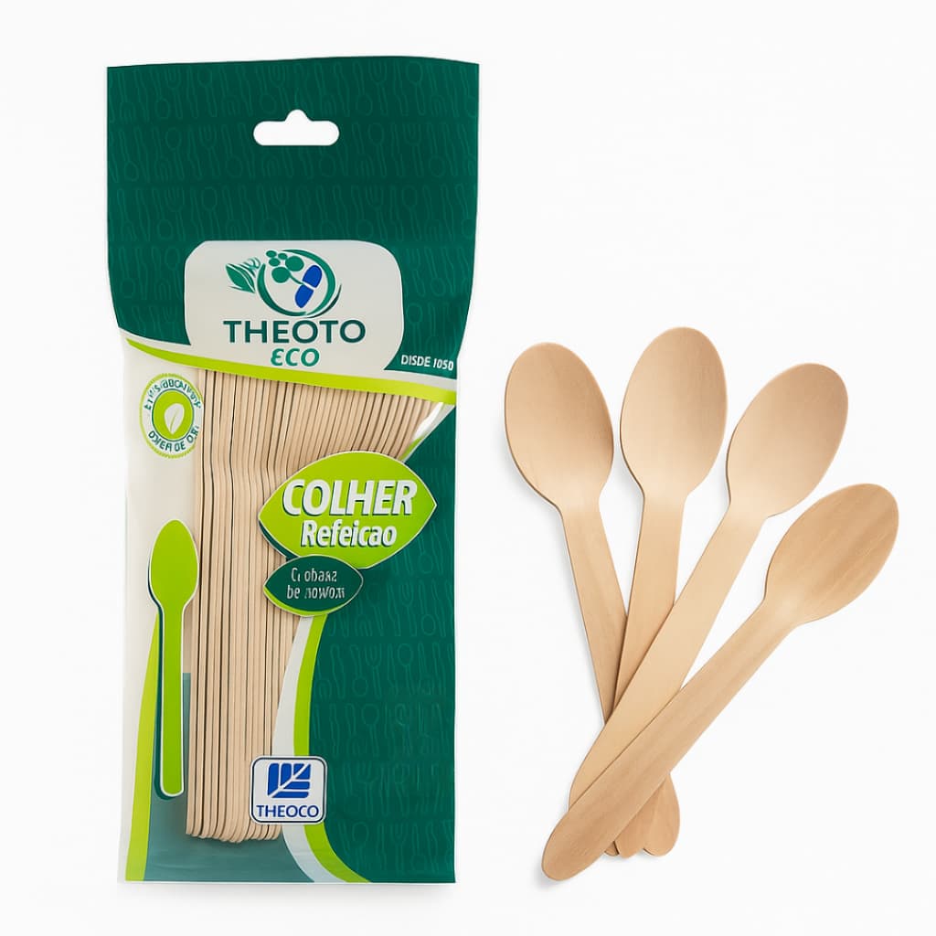 200 Colher Madeira Descartável Refeição Biodegradável 16cm - Ideal para refeições e sobremesas