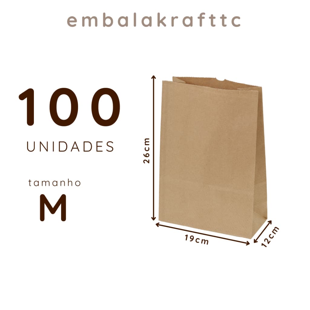 Sacola Saco Papel Kraft Delivery Embalagem Sem Alça Tamanho M 100 Unidades