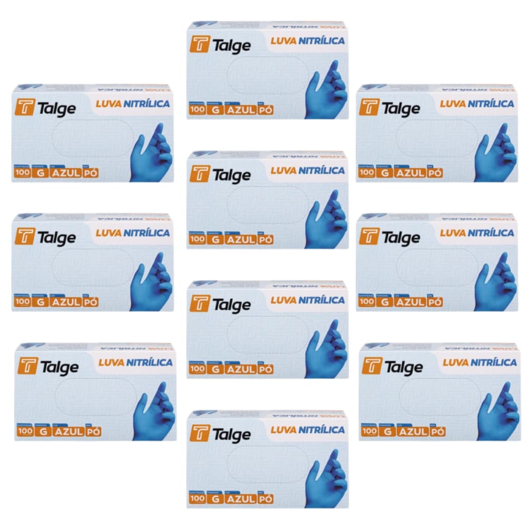 Kit 10 X 100 Caixas Luva Nitrílica Sem Pó Azul Blue 1000 Unidades P M G