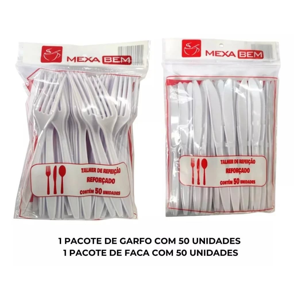 Kit Garfo 50 e 50 Faca Descartável Reforçado Delivery