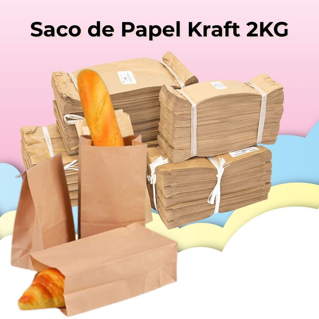 SACO DE PAPEL KRAFT 2KG 30X14CM PACOTE COM 200 UNIDADES IDEAL PARA PADARIAS PAES LANCHES DOCES ETC
