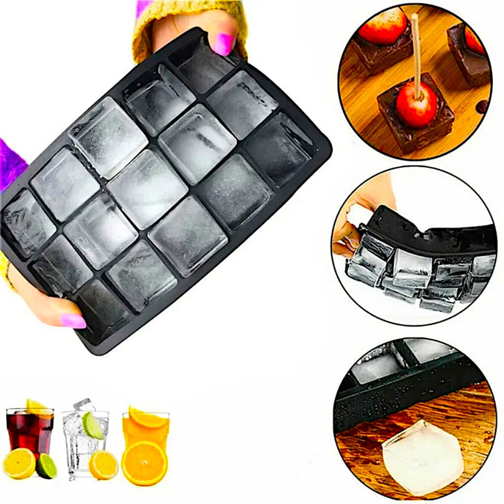 Kit 2 Forma Forminha Molde Gelo Silicone Grande 15 Cubos Whisky Negroni Congelar Molho Papinha