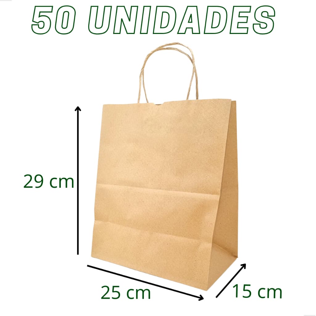 Sacola Papel Kraft Delivery Com Alça 25x15x29 Cm (50 Un)