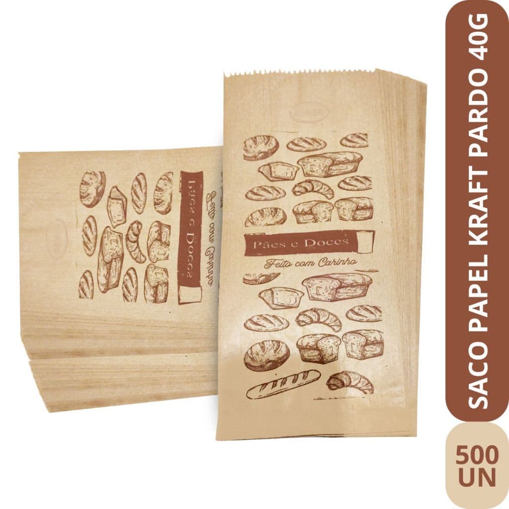 Sacos de Papel Kraft Pardo 40G Tamanho 7,5 Kg Para Pães Baguetes Padaria 500 Unidades