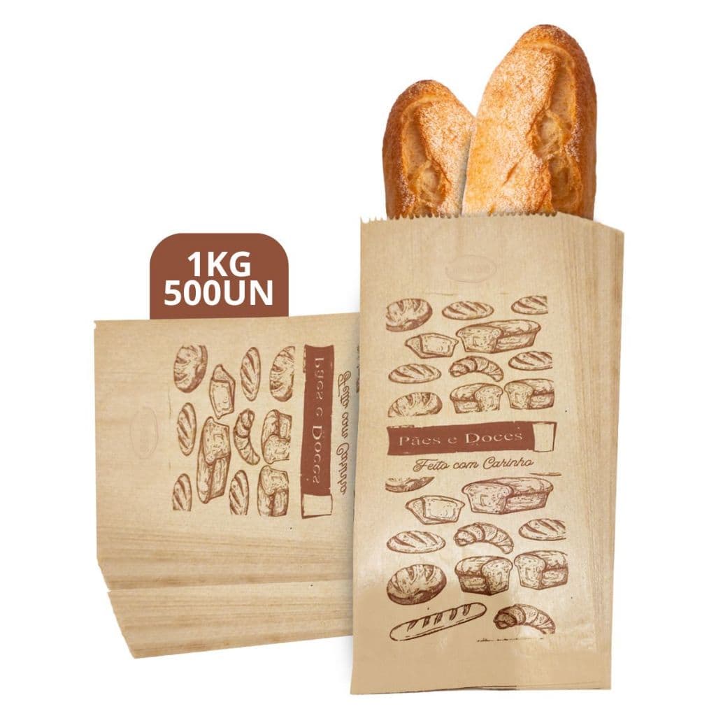 Sacos de Papel Kraft Pardo Para Pães Pacote 40G Tamanho 1 Kg Padaria 500 Unidades