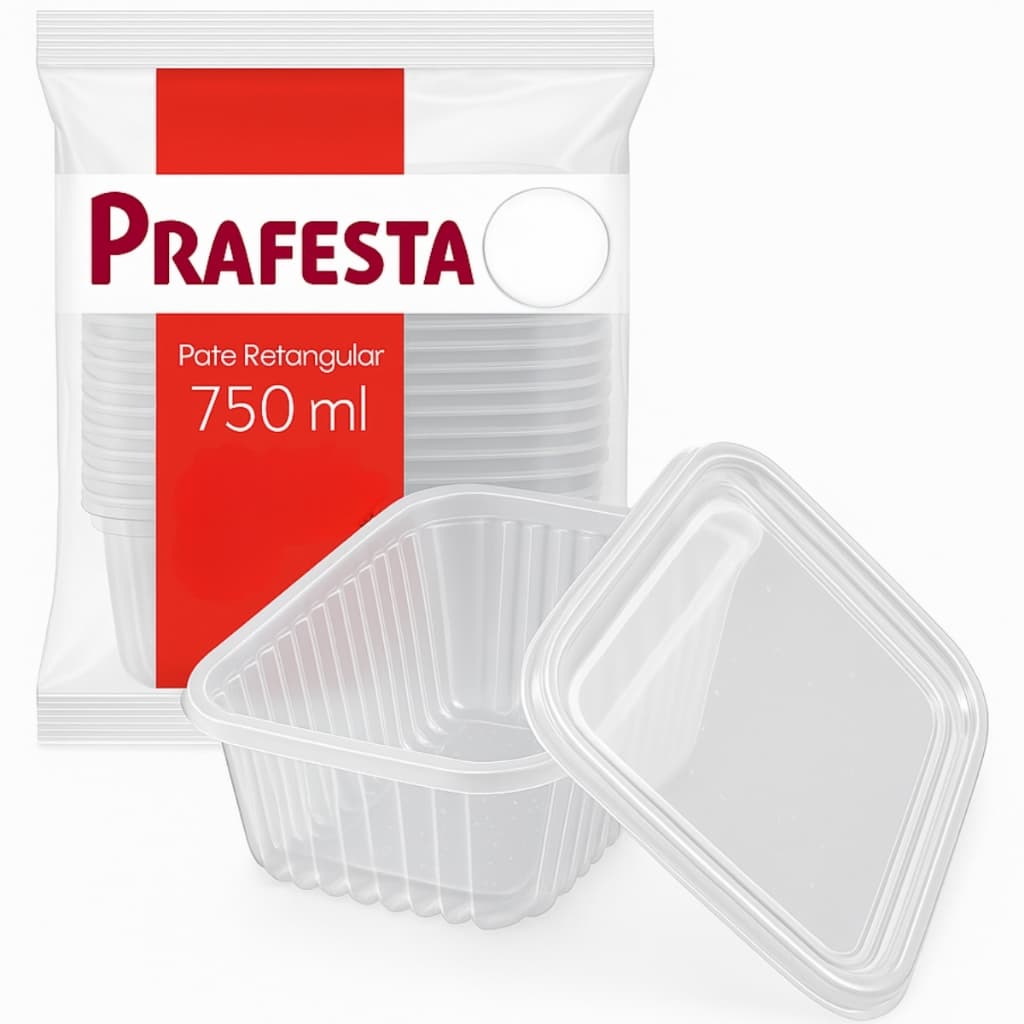 Pote Retangular Grande 750ml Prafesta | Marmita Congelada | Pote Descartável P/ Delivery e Refeição