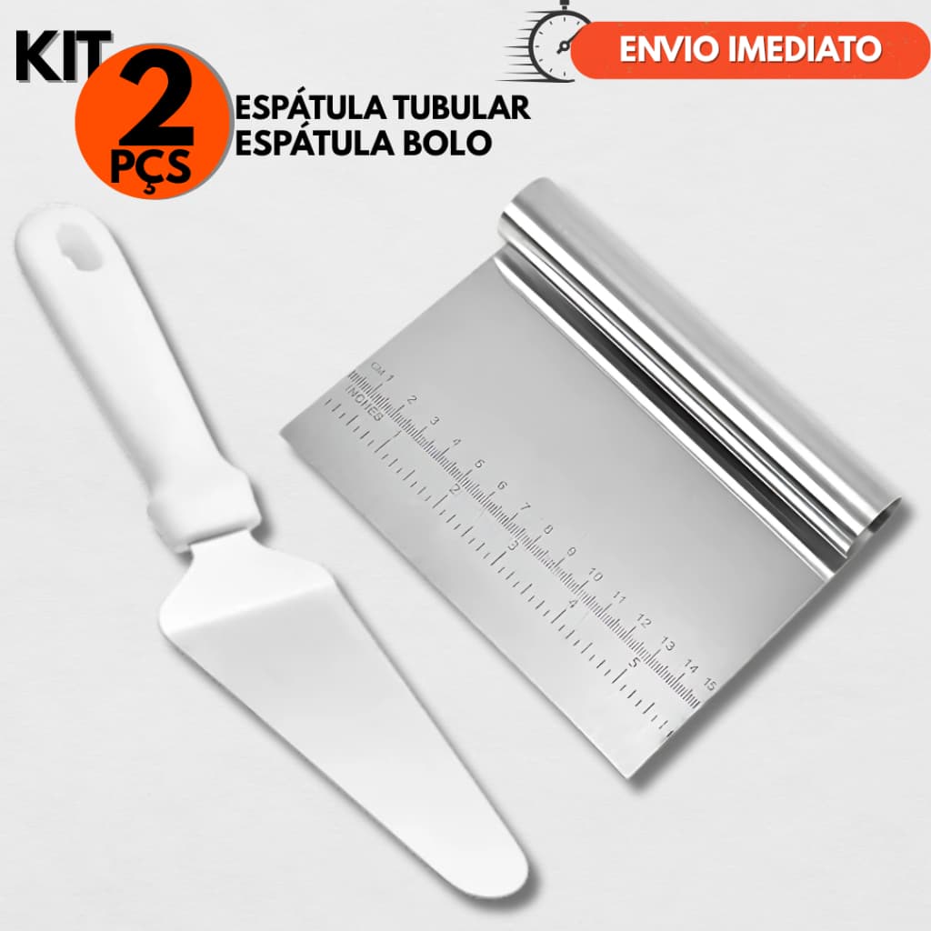 1 Espátula Tubular De Alisar Cortar Raspador De Bolo De Inox + 1 Espátula Para Cortar Bolo Pães E Torta, Confeiteiro