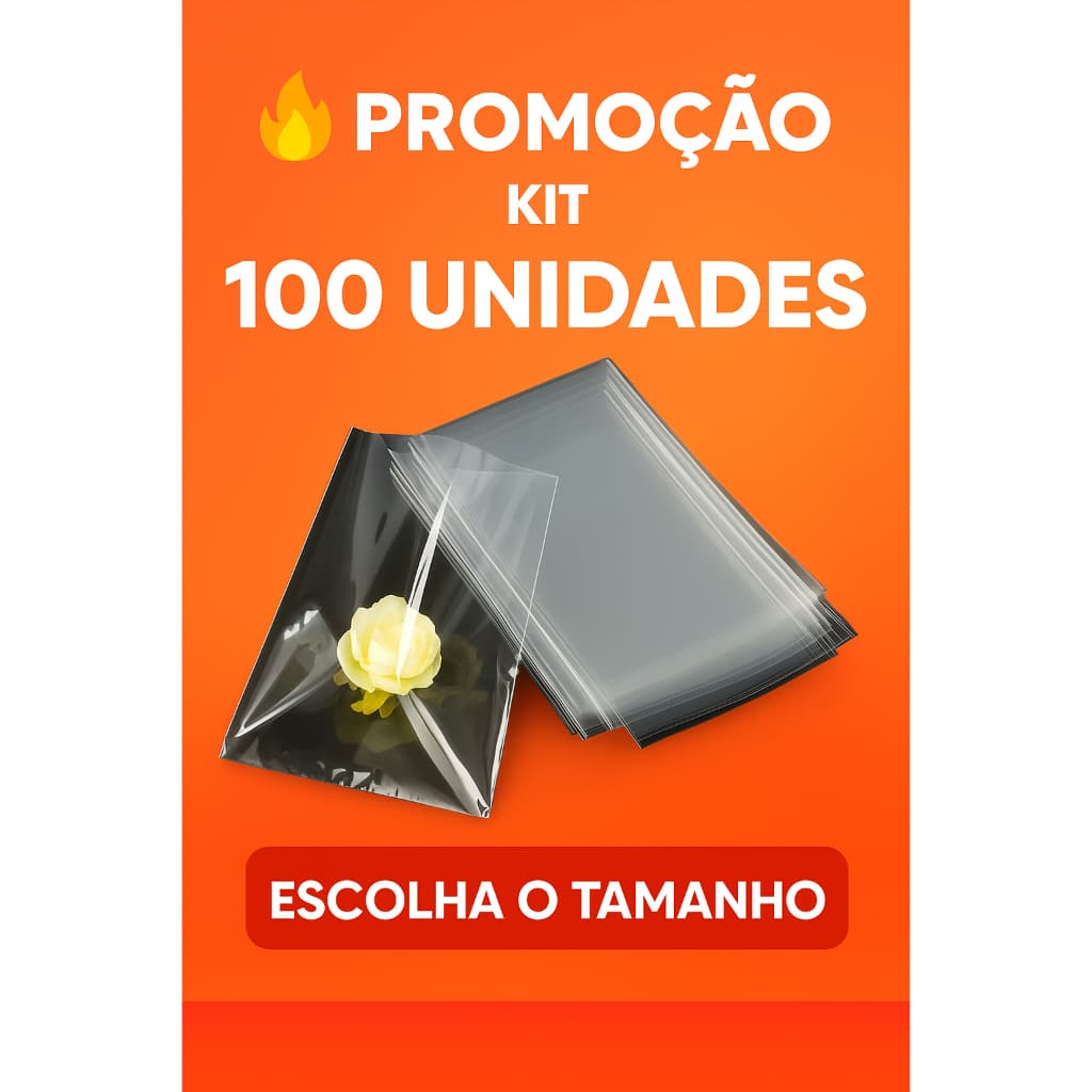Kit 100 Pçs Embalagem Transparente Saco Plástico PP  (10x15, 10x20, 15x30, 20x30, 20x40, 22x45, 25x35 cm).