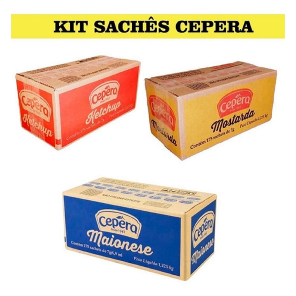 Ketchup + Mostarda +Maionese Cepera - kit c/ 3 Caixas de 175 saches 7g cada