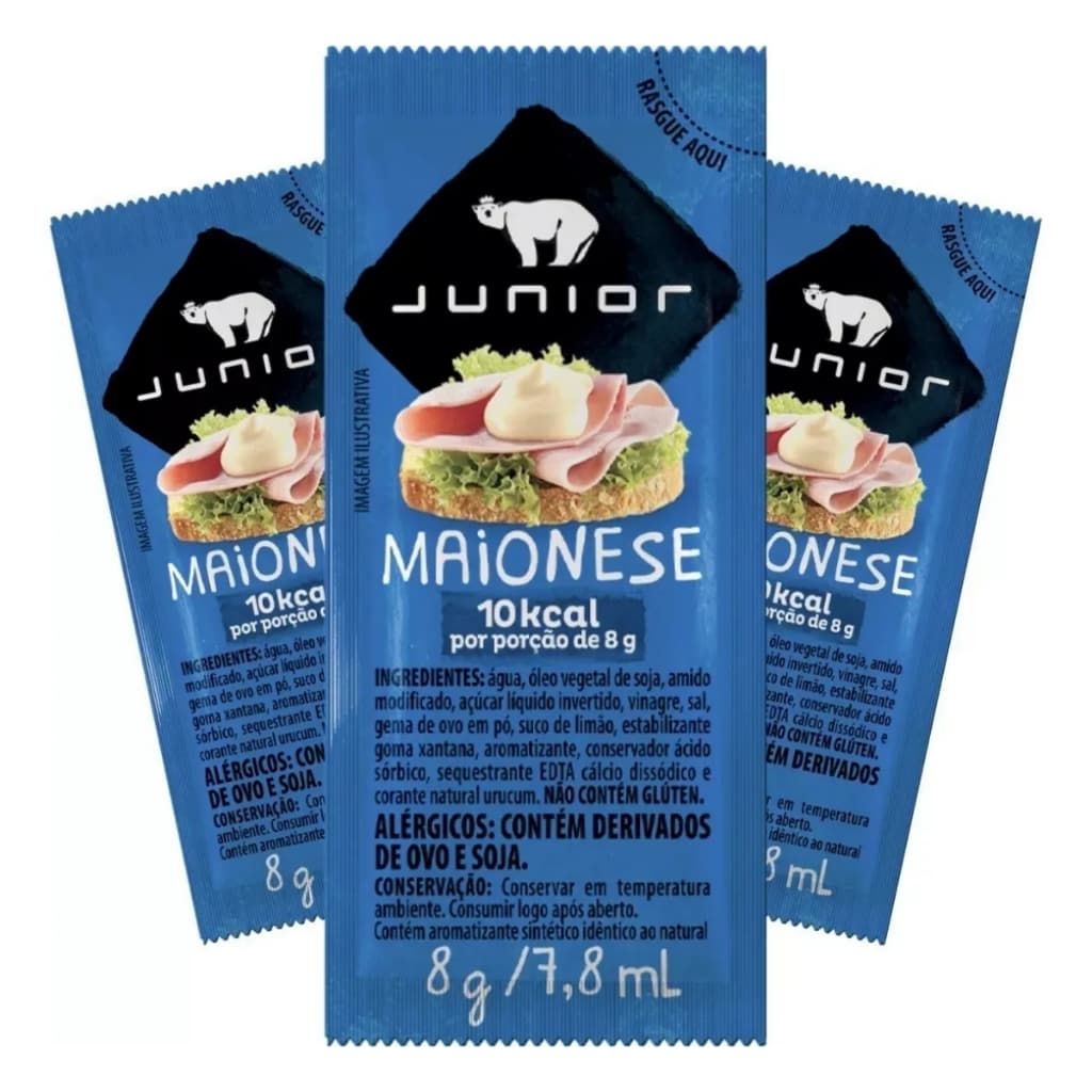 Maionese Sachê Junior 7g – Caixa com 160 Unidades - Ideal para Lanches, Restaurantes e Delivery