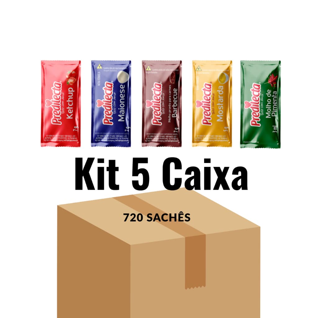5 Caixas Sache Ketchup Maionese Barbecue Mostarda Pimenta 144 Saches Cada Caixa