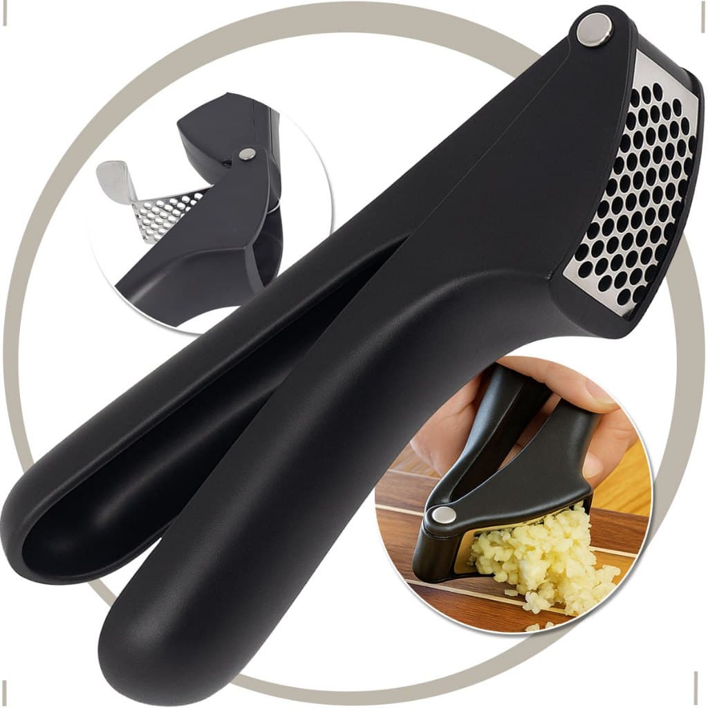 Espremedor De Alho Preto Aço Inox Profissional Amassador Triturador Premium Luxo Fácil Uso