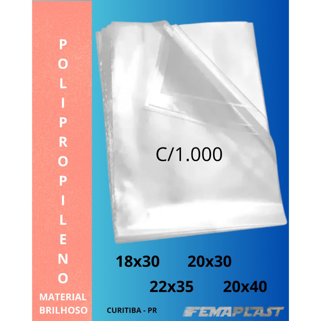 1000un saco plástico PP 18x30/20x30/20x40/22x35 brilhoso  transparente para alimentos, bijuterias e mais