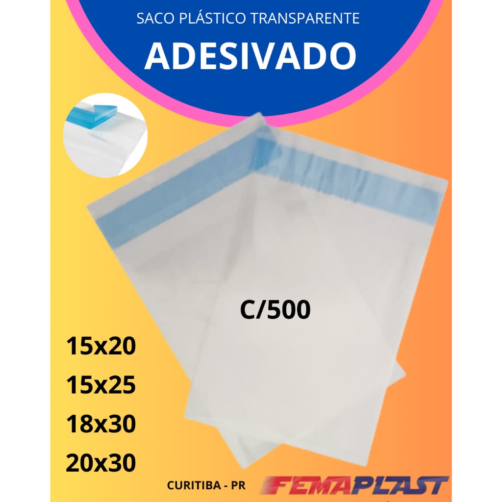 500un saco plástico adesivado PP 15x20/15x25/18x30/20x30  p/alimentos, bijuterias, vestuário e mais