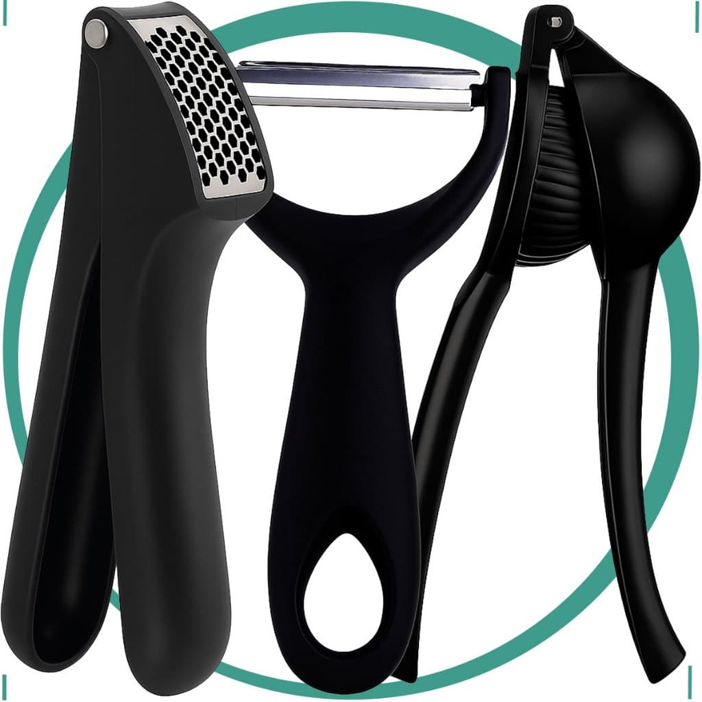 Kit Descascador Legumes Ralador + Espremedor De Alho + Espremedor Limão Inox Profissional Completo