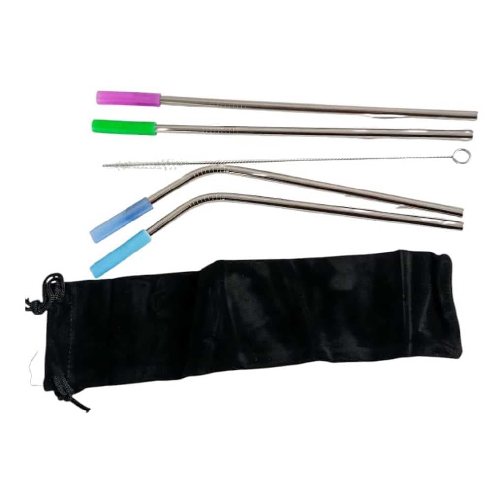 Kit Canudos de Inox Reutilizáveis com Escova e Estojo – 6 Peças
