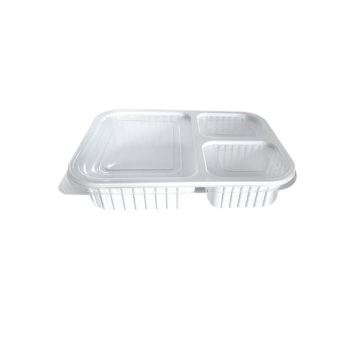 Pote Descartável 3 Divisórias Freezer Microondas Marmita Fitness Base e Tampa Incolor Delivery 12un