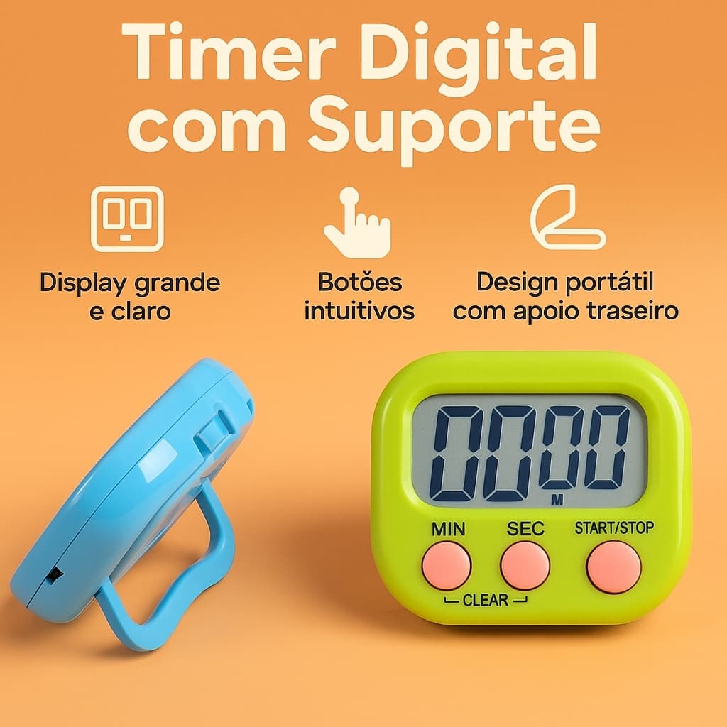 ⏱️ Timer Digital de Cozinha ⏳ Temporizador com Contagem Regressiva + Ímã Magnético – Cronômetro Prático e Fácil de Usar