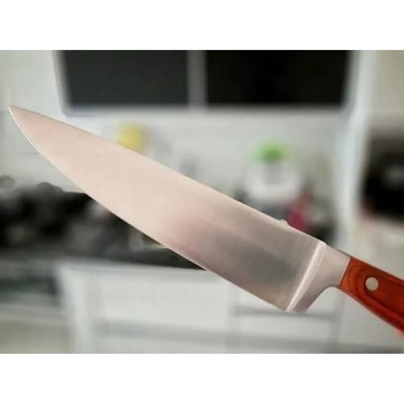 Faca Profissional Chef 8 Polegadas Aço Inox Cabo de Madeira Carnes Peixes Aves Legumes Verduras Frutas