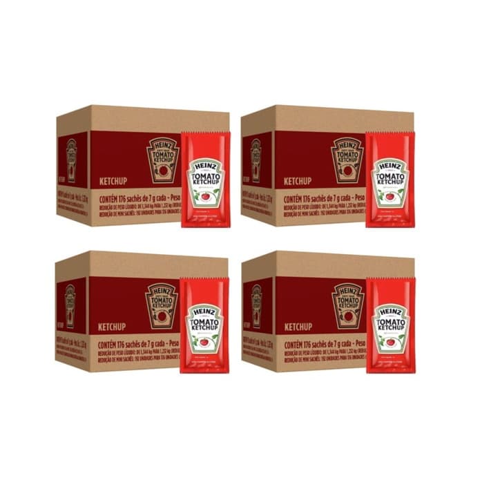 Kit C/4 Ketchup Heinz Sachê Caixa Com 176 Sachês De 7g