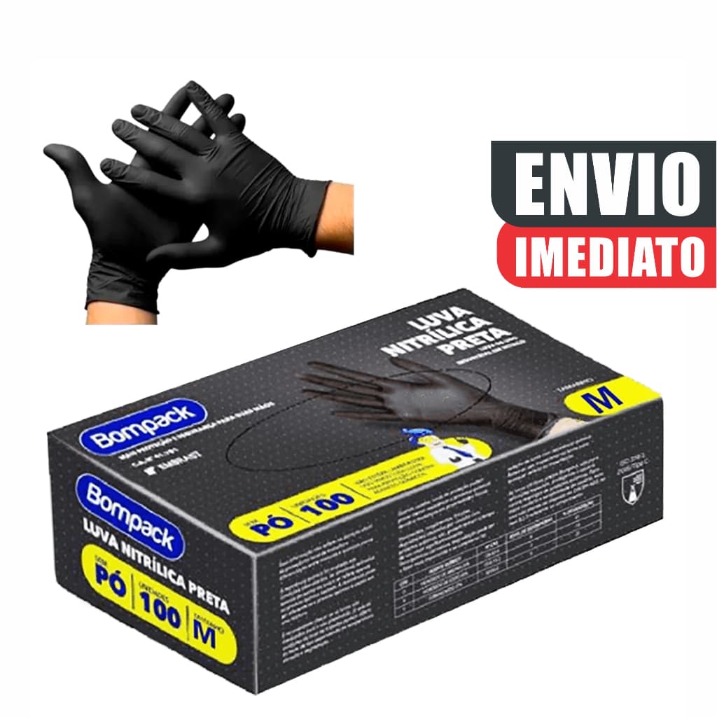 10 Caixas Luva Nitrílica Preta/Azul 1000 Unidades Sem Pó Tatuagem Lanchonete Cozinha Antialérgica