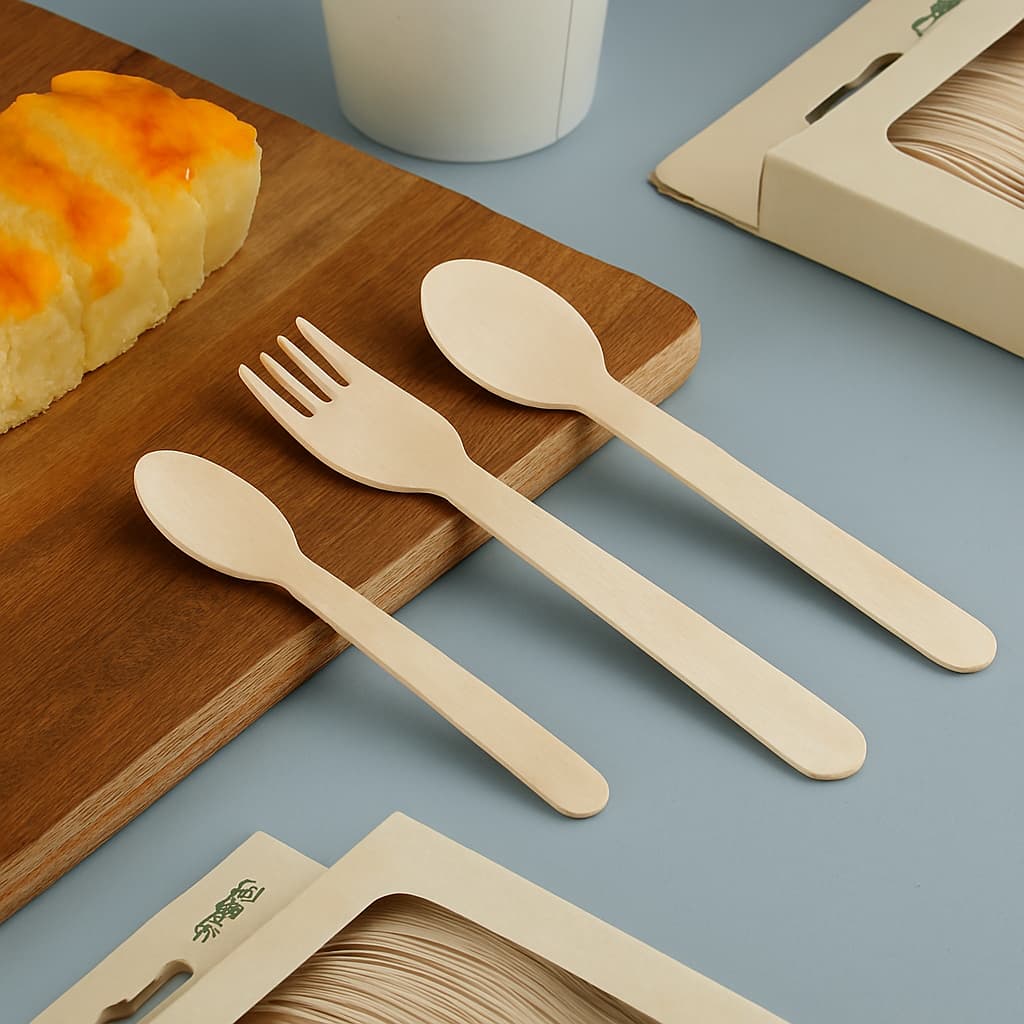 Kit Talheres Descartáveis de Bambu Biodegradável Garfo Colher Mini Colher Festa Aniversário Casamento Jantar Refeição