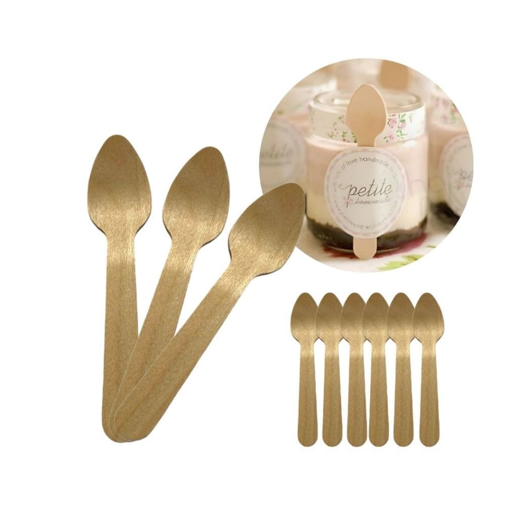 Kit 100 ou 50 Colher De Madeira 11cm Sobremesa Doce Descartável Biodegradável
