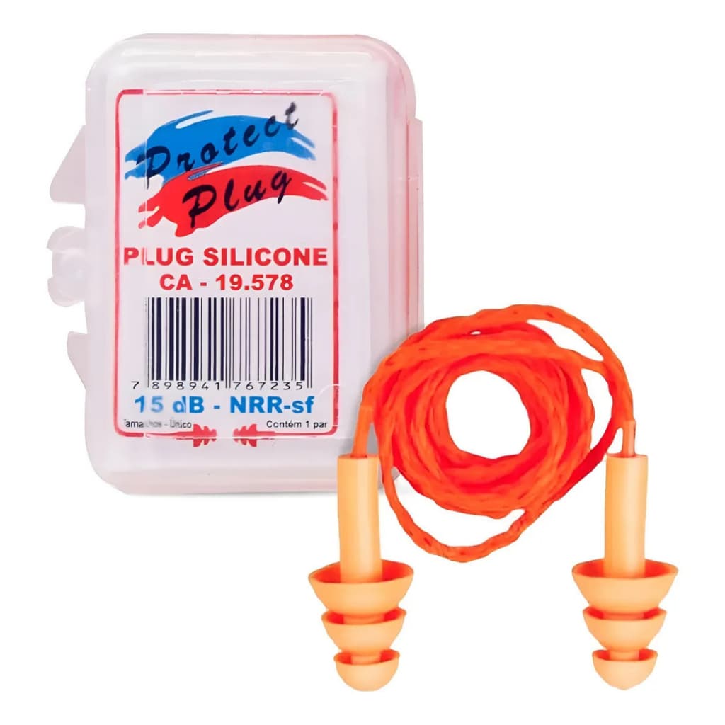 Kit 100 Protetor Auricular Tipo Plug Silicone com Cordão 15db Grau Farmacêutico Protect Quality