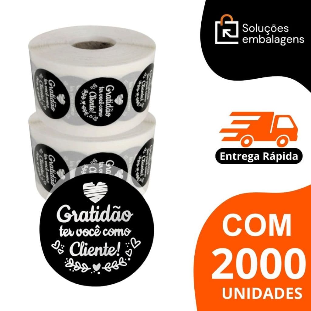 Etiqueta Lacre de Segurança para delivery com 2000 unidades Gratidão Agradecimento