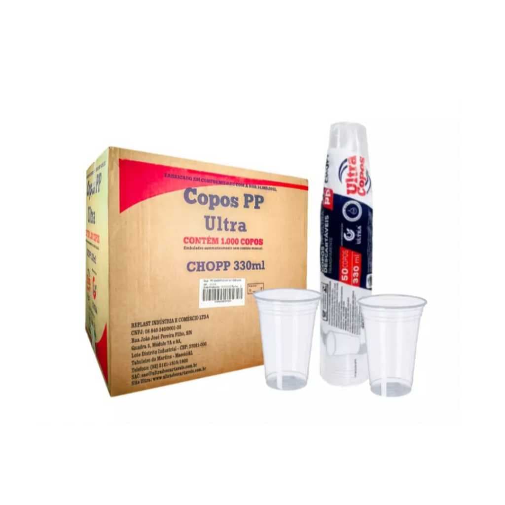 Copo 300ml 330ml Descartável Chopp Suco Pp Liso Caixa C/1000 e+