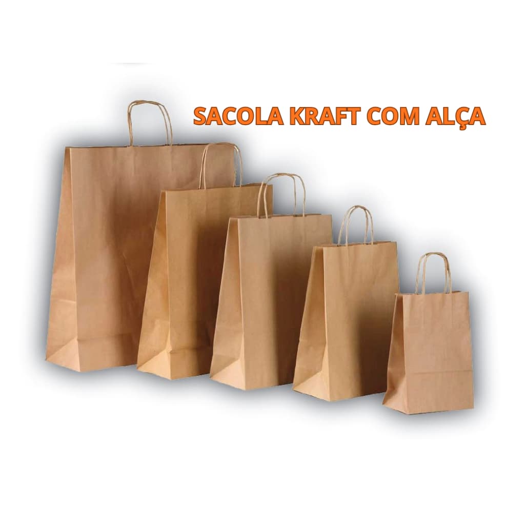 Sacola Kraft com Alça – Para Delivery, Loja e Presente – 5 tamanhos – 100 und