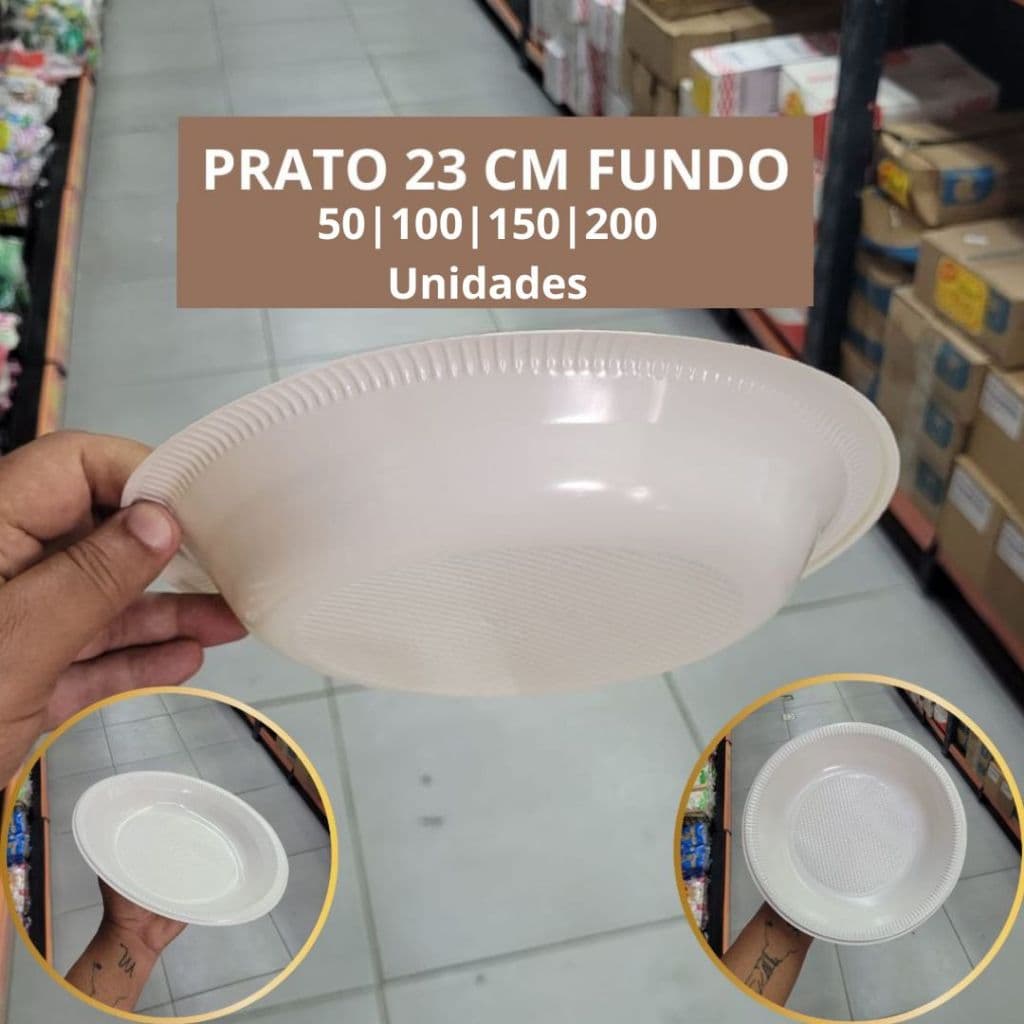 Prato Fundo 23cm Para Refeição Churrasco Plástico PP Descartável Reforçado Festa Sopas Saladas