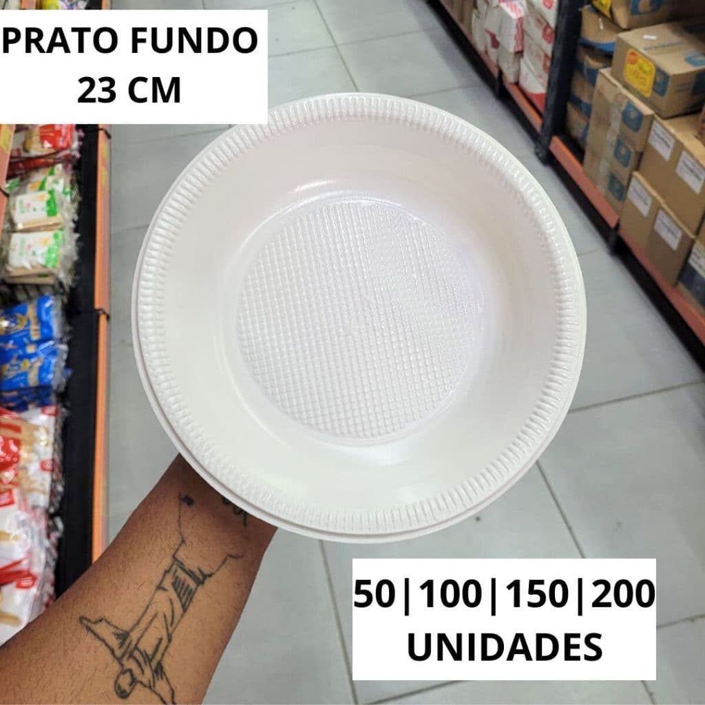 Prato 23cm Fundo Descartável  Plástico PP Reforçado Para Festa Marmita Sopas Saladas Churrasco