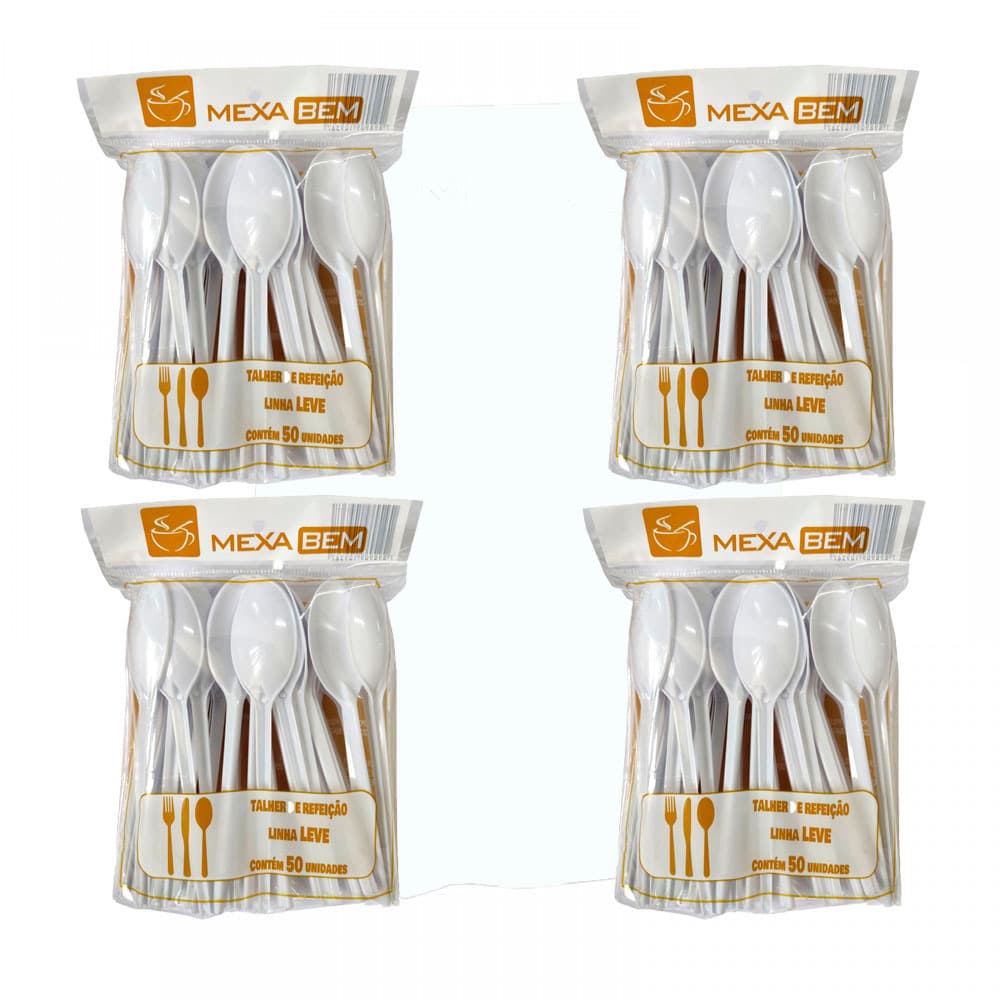 Kit 200 Colher Refeição Leve Branca 15,7cm Descartável