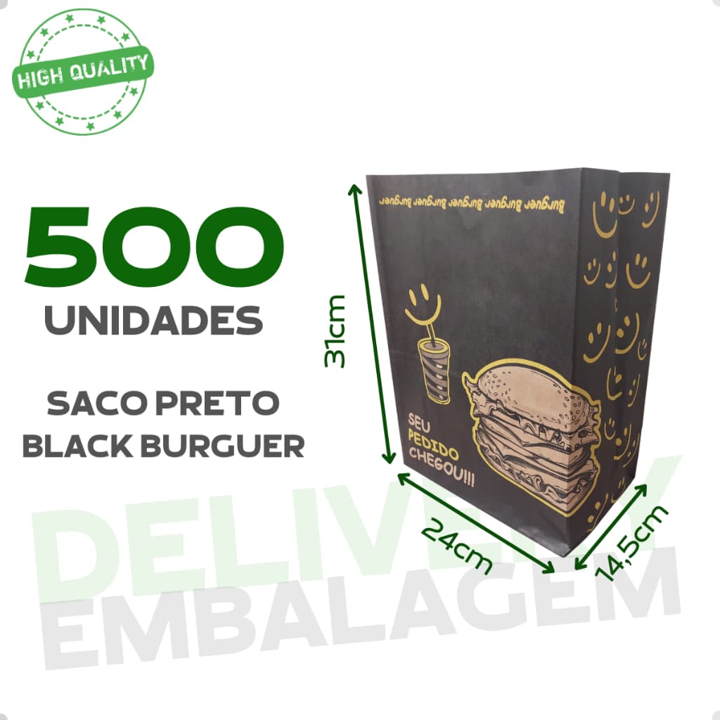 500 Saco Kraft 24x14,5x31 Delivery Seu Pedido Chegou Embalagem Lanche Fast Food