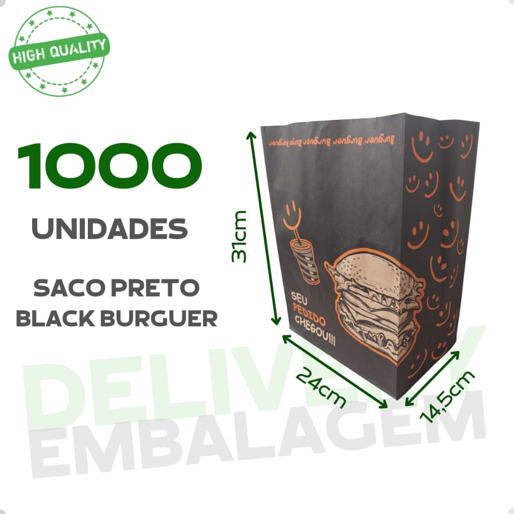 1000 Saco Kraft 24x14,5x31 Delivery Seu Pedido Chegou Embalagem Lanche Fast Food