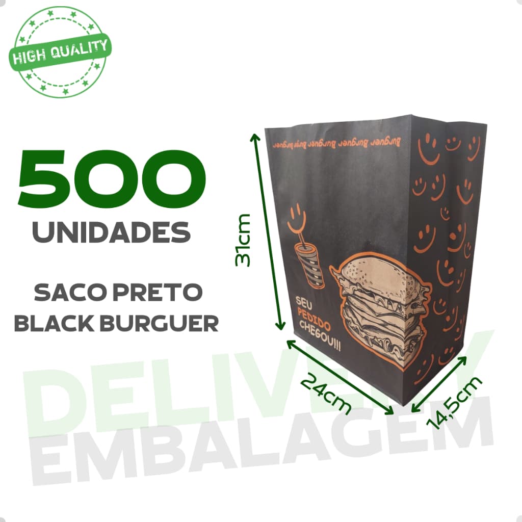 500 Saco Kraft 24x14,5x31 Delivery Seu Pedido Chegou Embalagem Lanche Fast Food