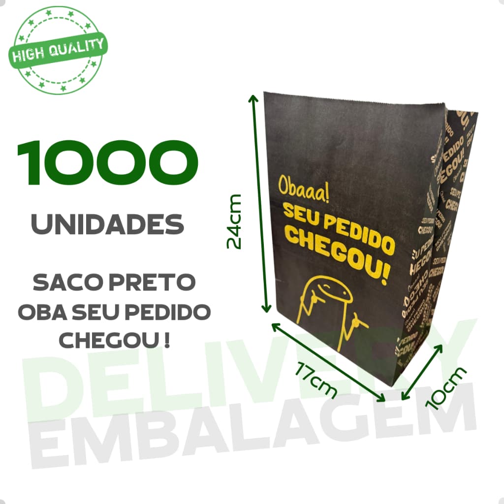 1000 Saco Kraft 17x10x24 Delivery Oba Seu Pedido Chegou Embalagem Lanche Fast Food