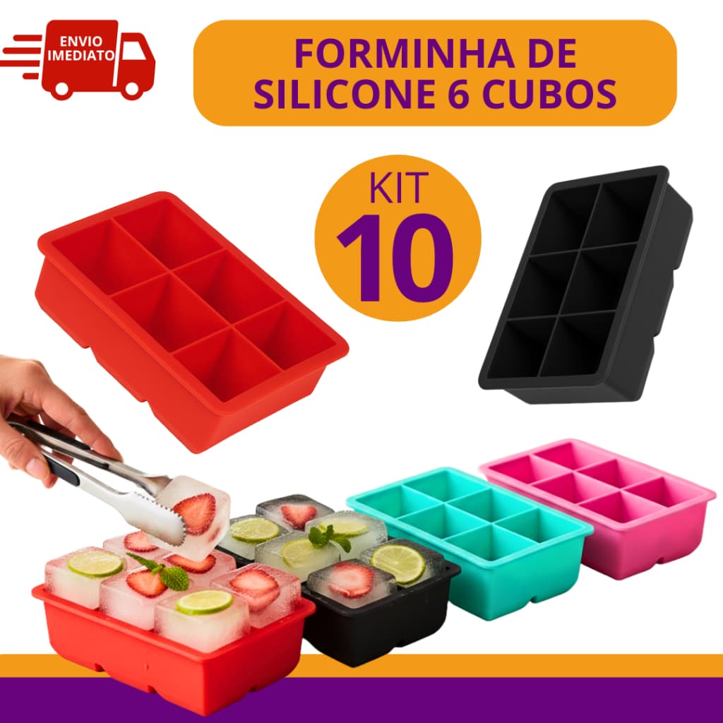 Conjunto 10 Formas de Silicone 15,5x10,6x4,5cm para Gelos Saborizados Cubos de Chocolate Cozinha