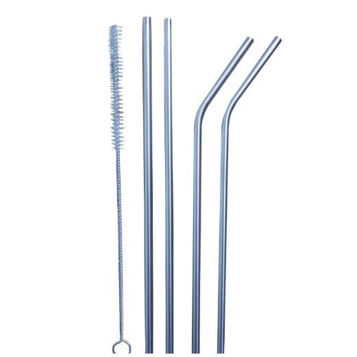 Kit 5 Peças Canudos Reutilizáveis, Aço Inox Sustentáveis. Com Escova P/ Limpeza ~ 2 Retos~2 Curvados