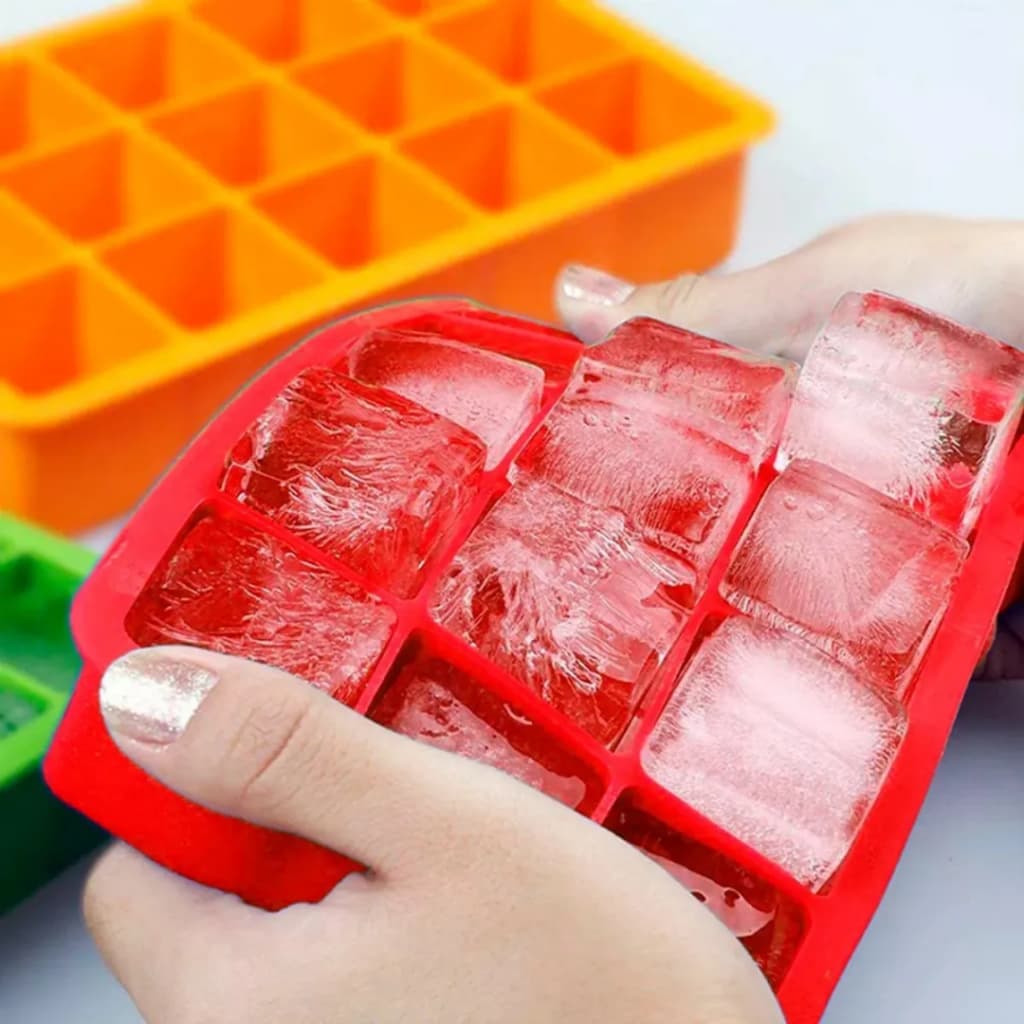 Kit 2 Forma de Gelo Retangular de Silicone Borracha Freezer Dobrável Geladeira para 15 cubos 30ml