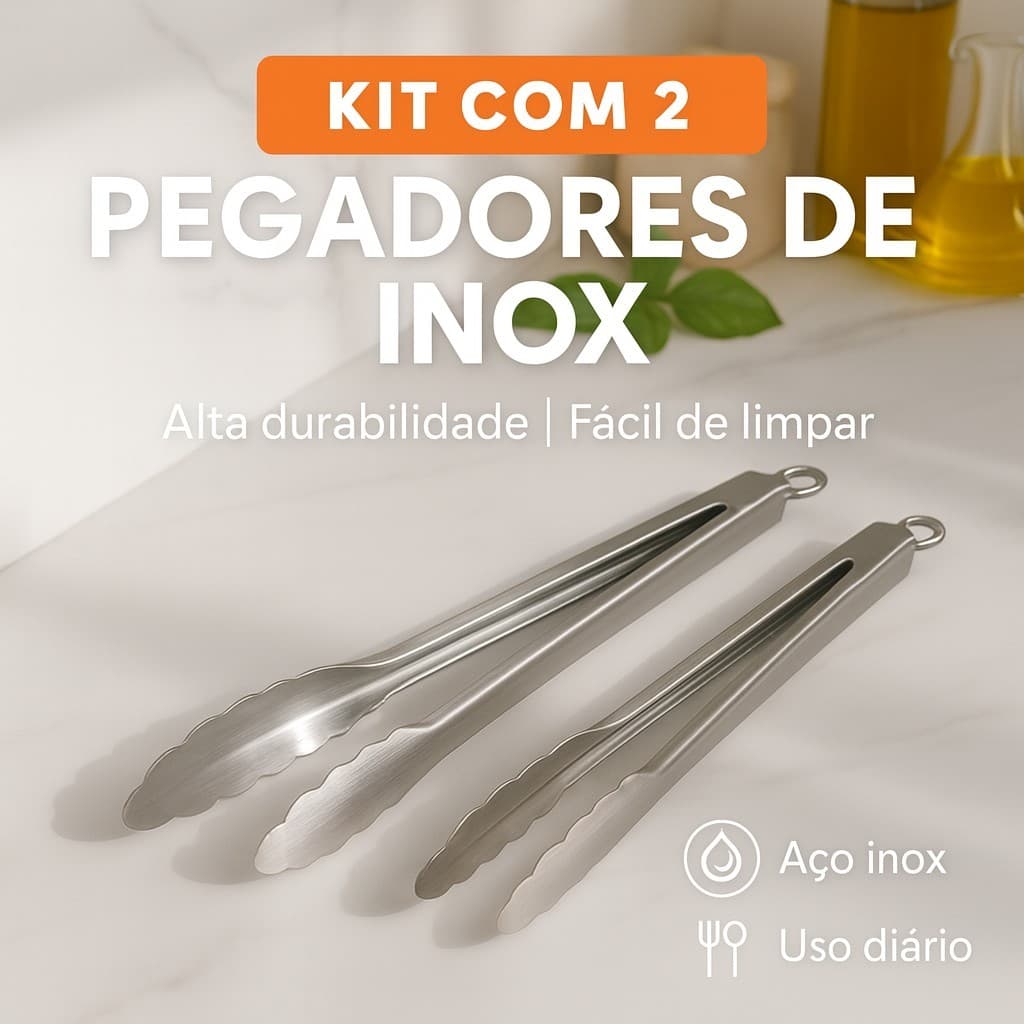 Pegador Inox com Trava Kit 2 30cm | Churrasco, Salada, Cozinha